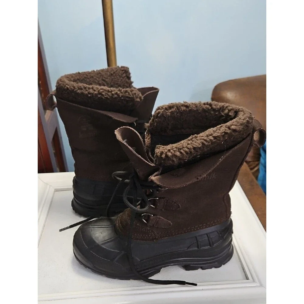 Kamik Conquest Brown Winter Snow Boots with Faux Fur Trim Men's Size 7